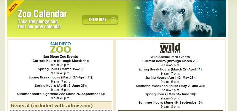 San Diego Wild Animal Park official website screen shot