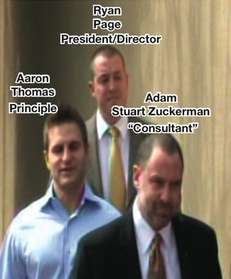 Adam Zuckerman, of Mercury Ventures -- 
Adam Zuckerman and partner support group Aaron Thomas and Ryan Page inbound to an April 2011 Zuckerman court hearing in federal court seeking his remand to cus