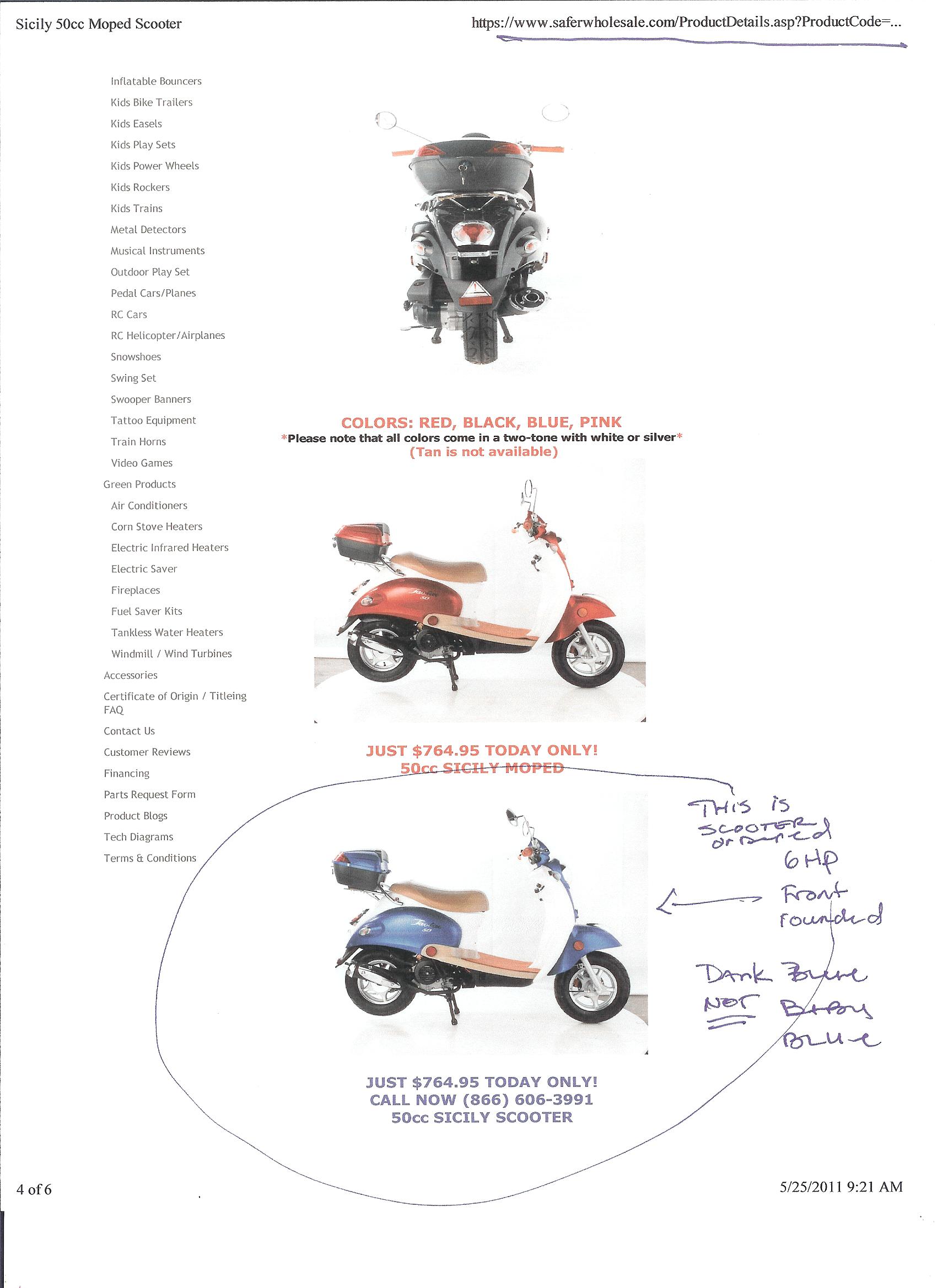 Pics of Sicily 50cc scooter ordered online