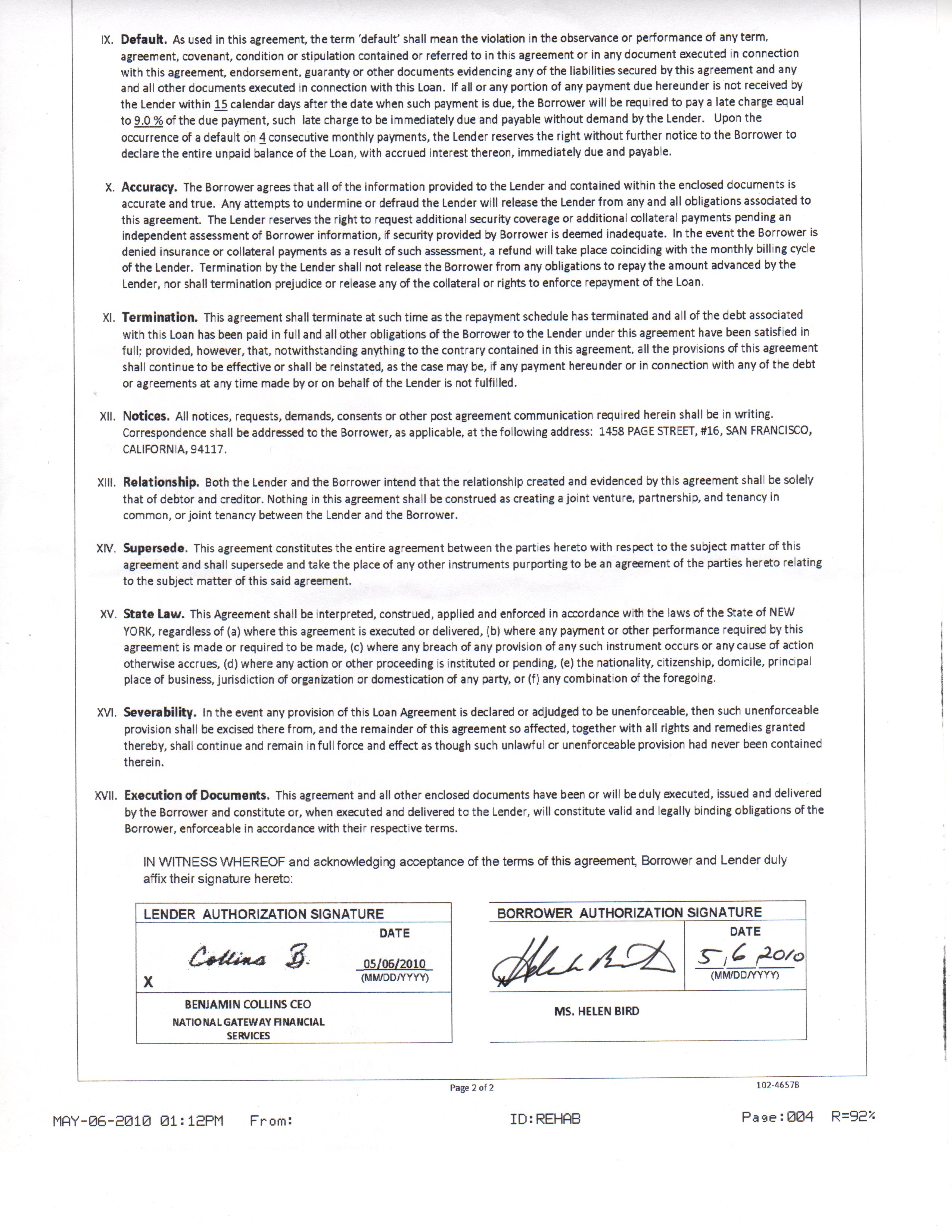loan document with ceo signature