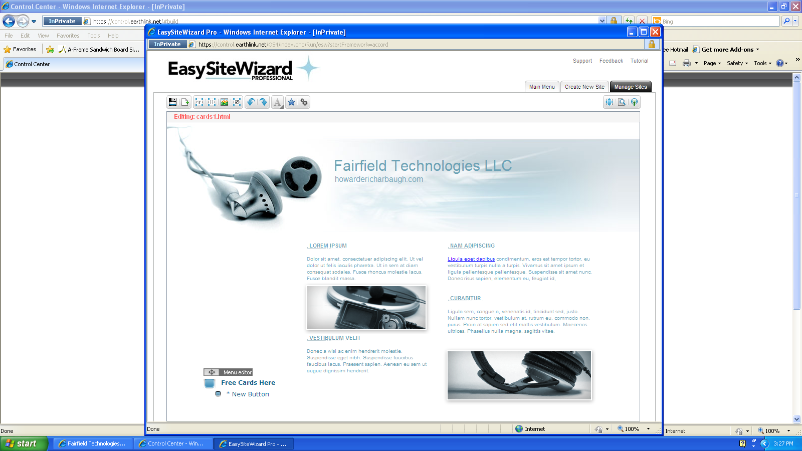 Some odd template kept fading in and out as I would develop the web site. I called it my Father and I's LCC, Fairfield Technologies LLC. Add a link and template shows up. I guess I'm stupid and don't 