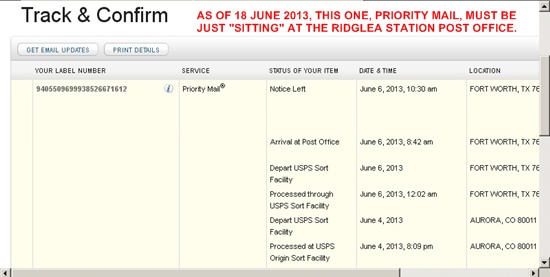 PRIORITY MAIL just sitting at post office: