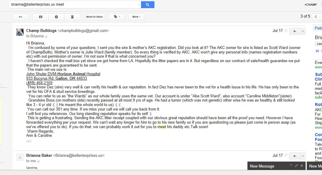 EMAIL PROOF THAT WE TRIED TO MEET ALL HER DEMANDS & INVITED HER TO COME PICK THE PUPPY UP HERSELF & MEET THE PARENTS!