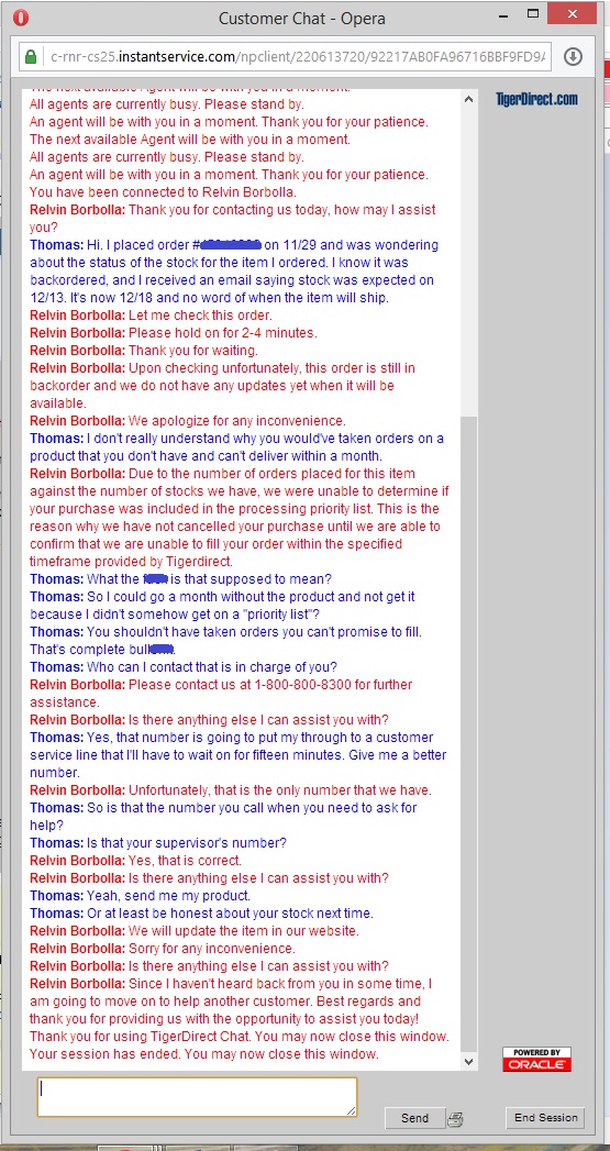 This is the chat conversation with their customer service agent.