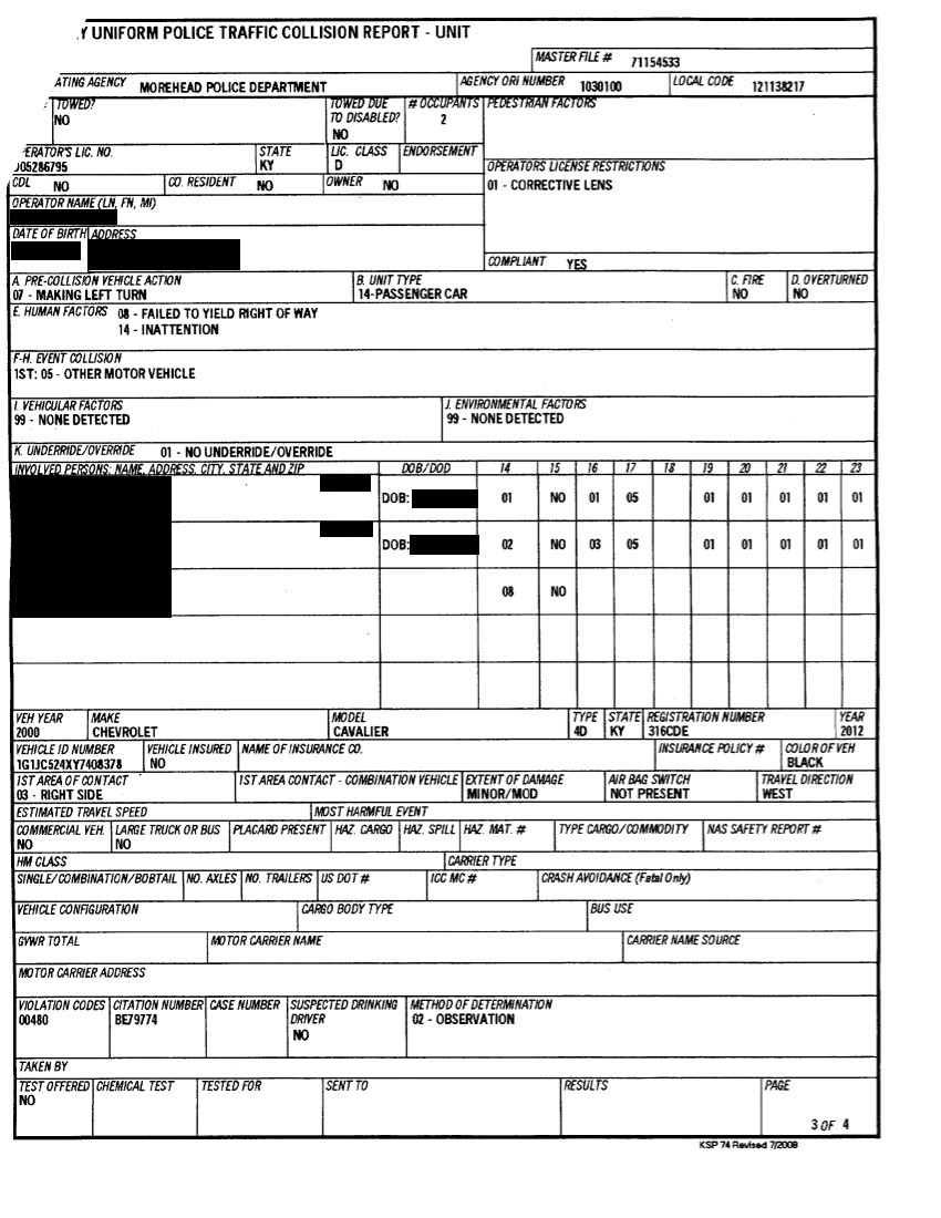 Accident report page Unit 1
names address's birthdates blacked out