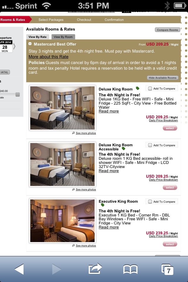 We how it says *FROM $209/night at the top. However, when you select a savior rooms and rates it gives you three options with a couple of different prices. You will naturally THINK these are the price