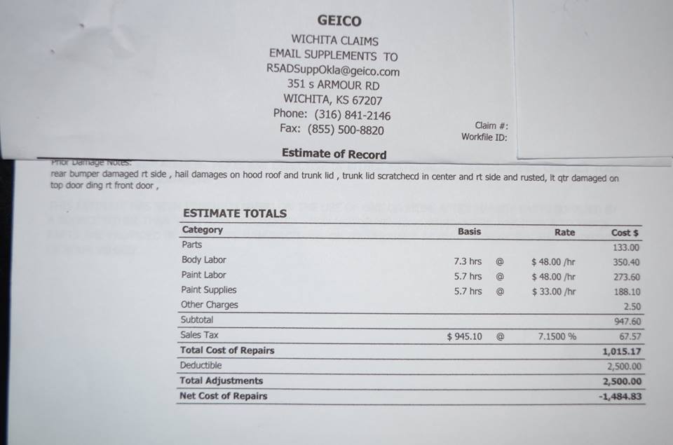 Geico's $2500 deductable.