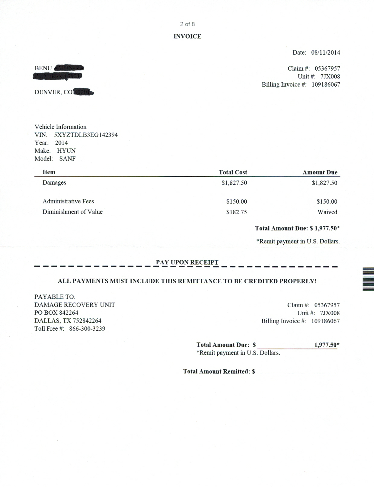 Invoice with total $1977.50