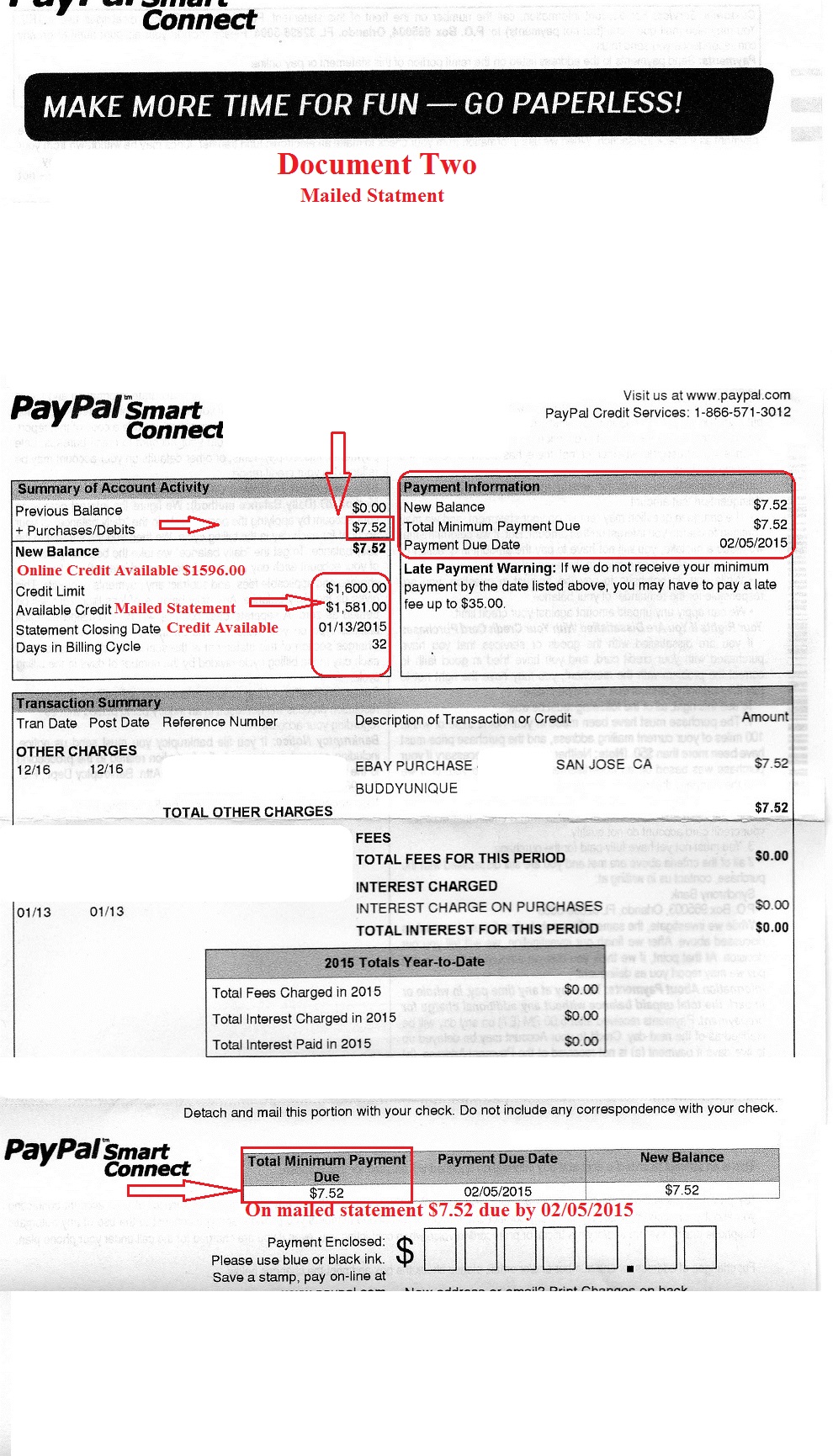 Another document with a different amount of money along with payment due