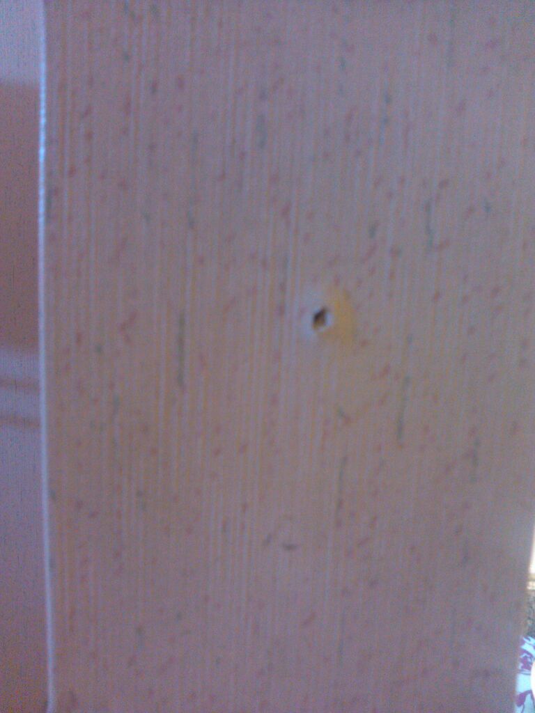 Is that the bullet hole? Oh wait, its just my imagination. If neither, that's OK...people put holes in their walls the size of bullets to give the illusion a gun was fired, it gives it character, crea