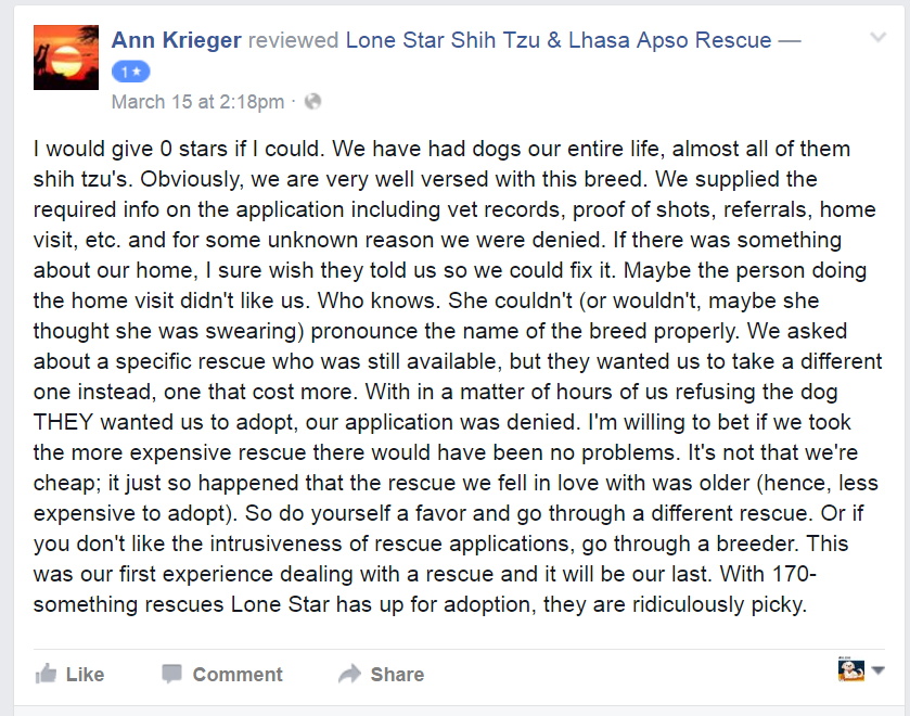 Identical review posted by "Ann Krieger" on our facebook page.