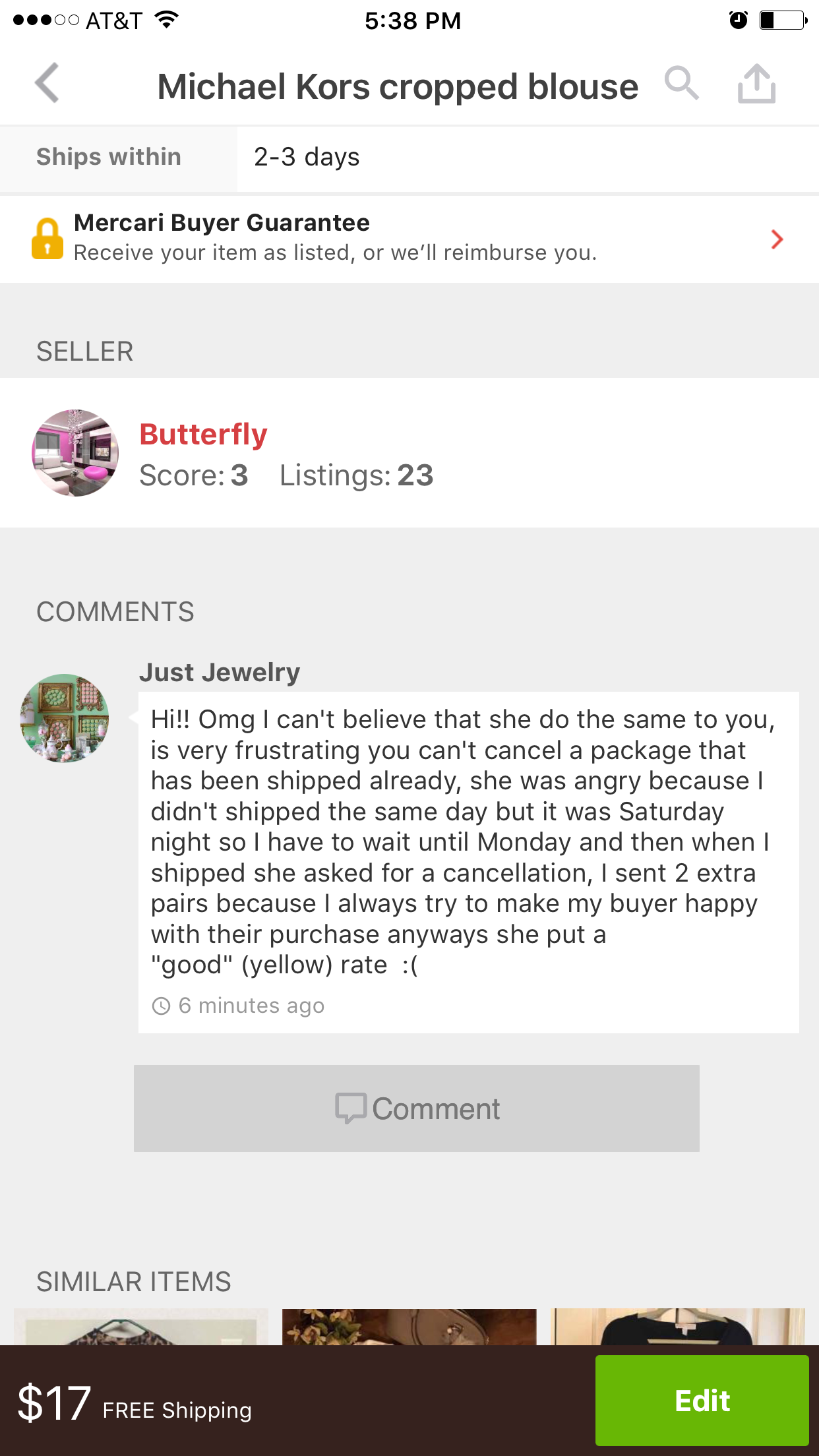 This is the message of another seller 