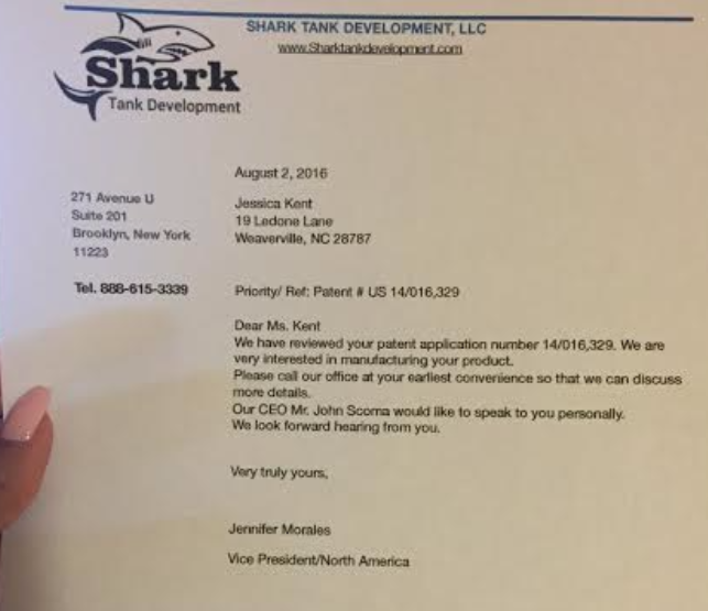 CEO John Scoma Shark Tank Development LLC  -  Letters to Patent Holders