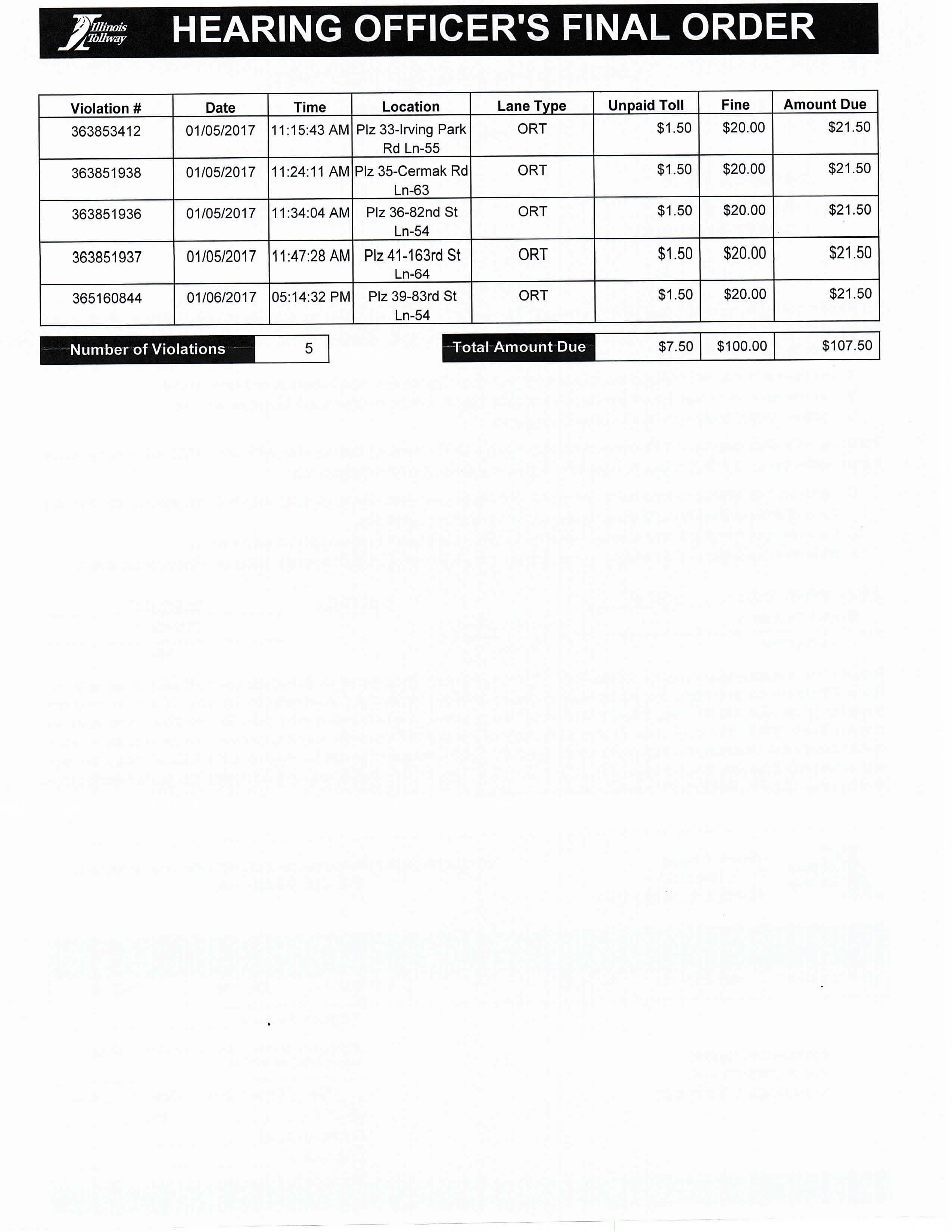 Hearing Officers Final Oder of Toll Violation Page 2
