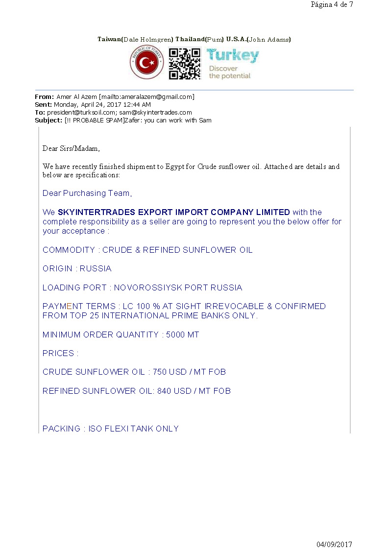 Original email received with faked Bill of Lading