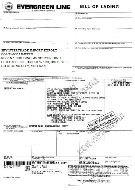 received faked bill of lading