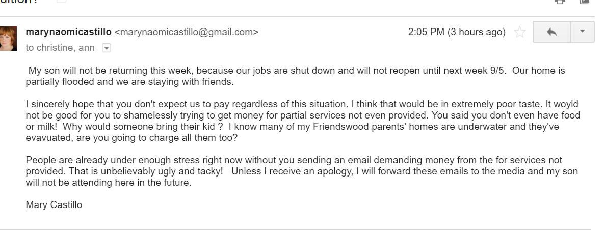 This was my email, although I was direct, I was not at all abusive.