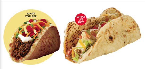 Here is another example of Taco Bell's phony depiction versus what you get!