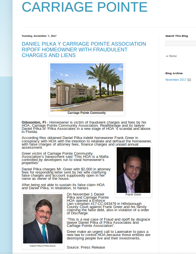NEW ARTICLE OF CARRIAGE POINTE FRAUDULENT ACTIVITE