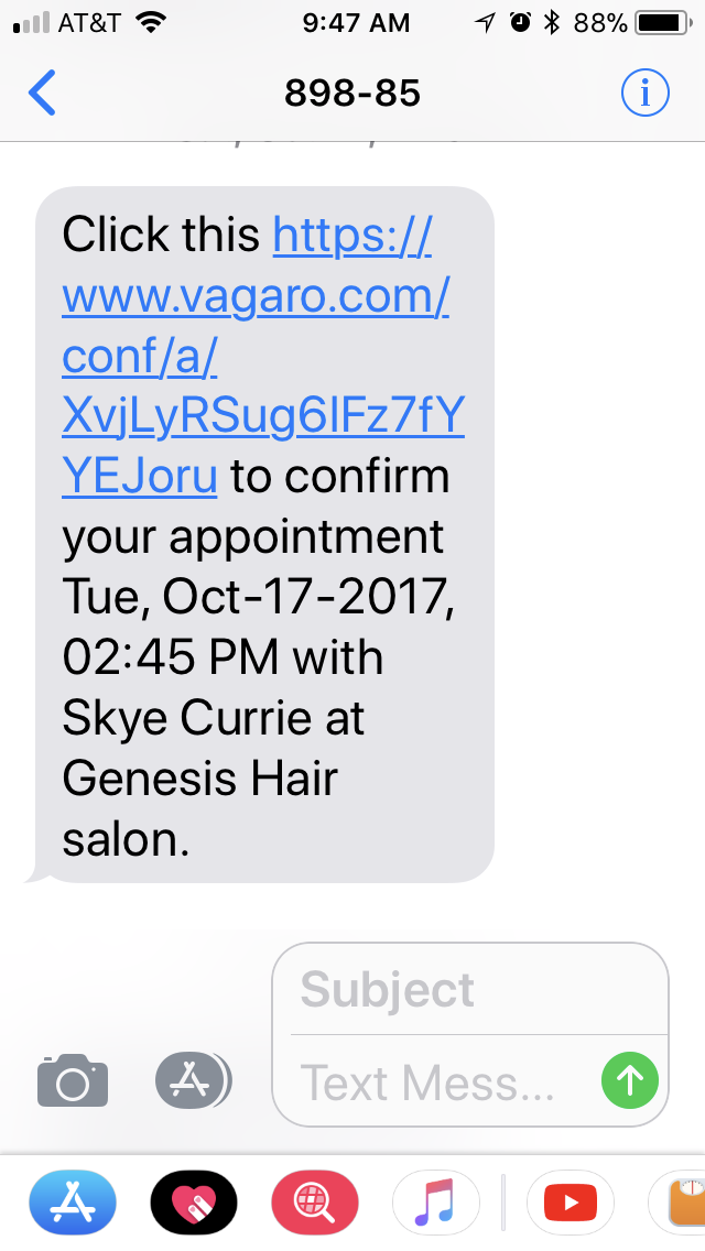Email showing appt