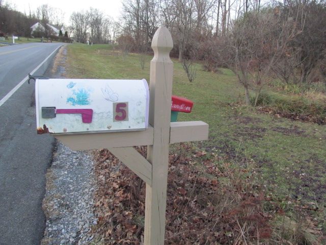 package left on the wood behind the mailbox