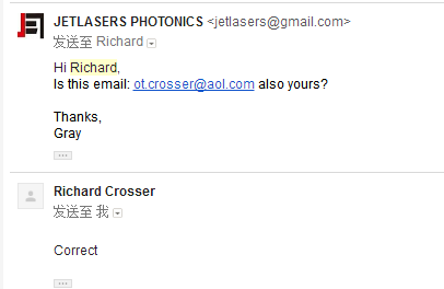Richard K Crosser emailed from two email addresses