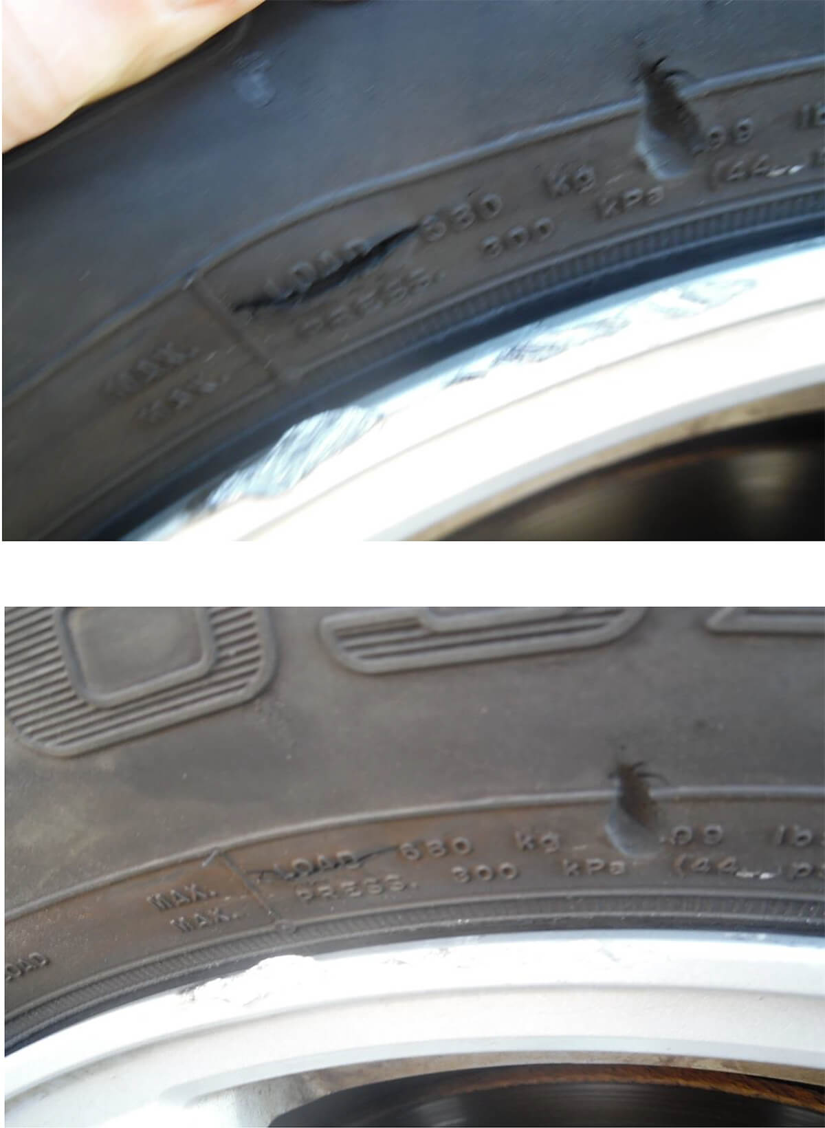 Gouged Tire & Scraped Rim