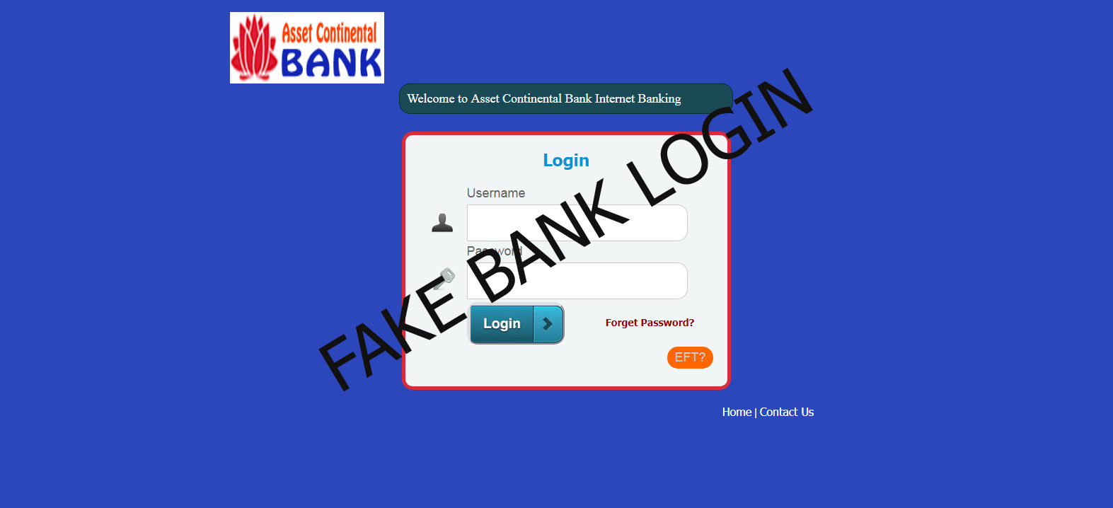 Fake Bank login page