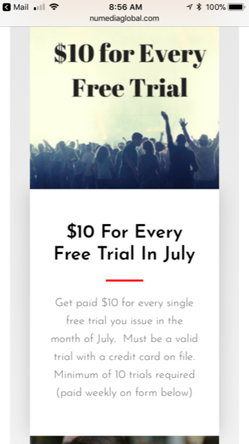 screenshot of the July Bonus from their website
