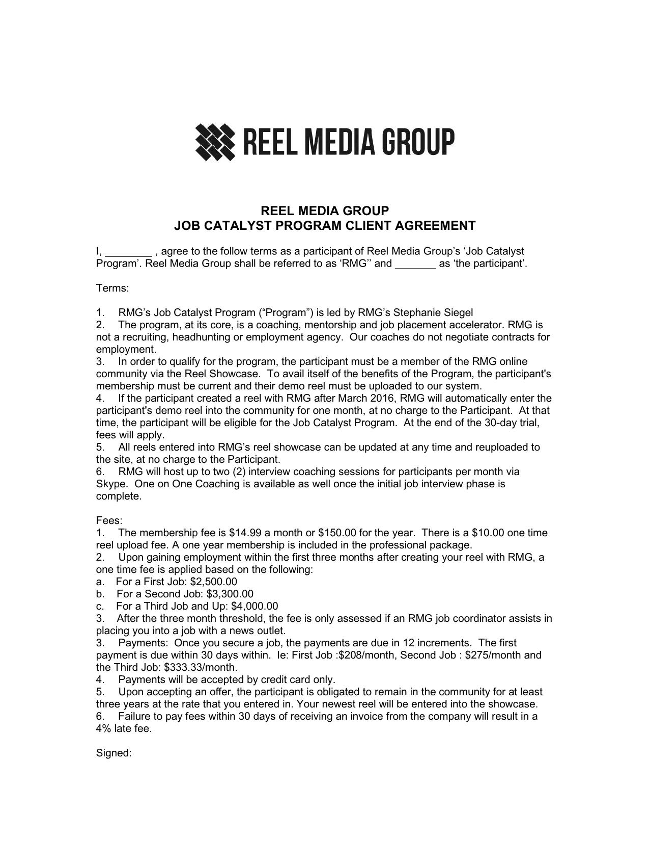 Reel Media Group Contract Agreement