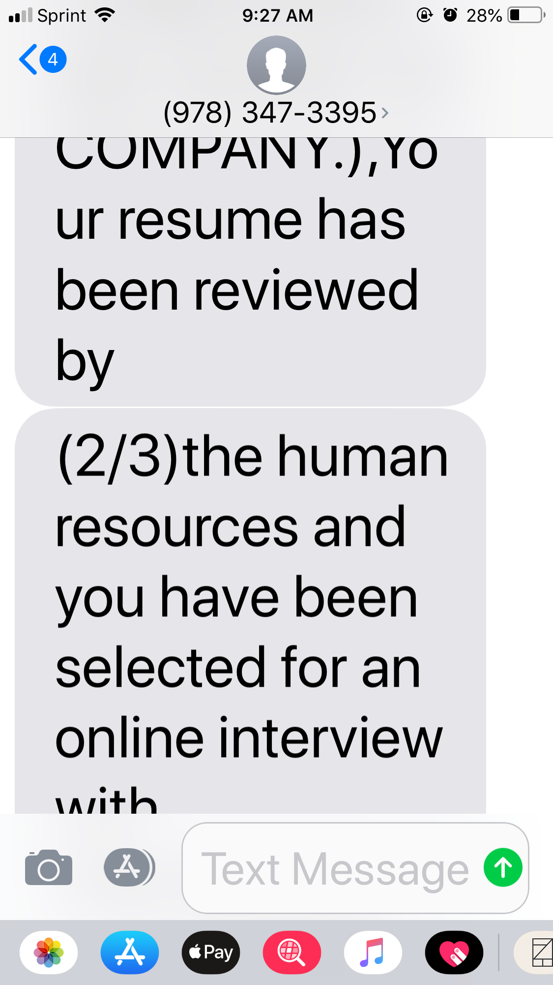 text exchange from job scam