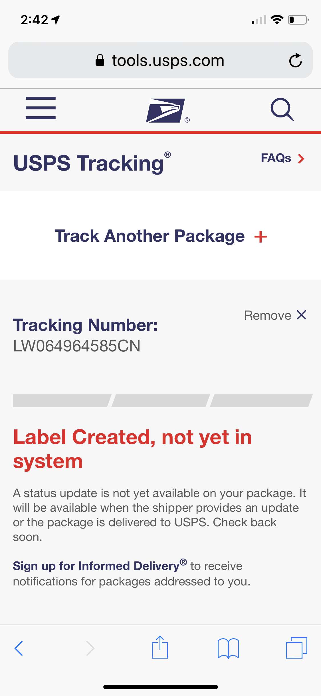 Second bogus tracking number 