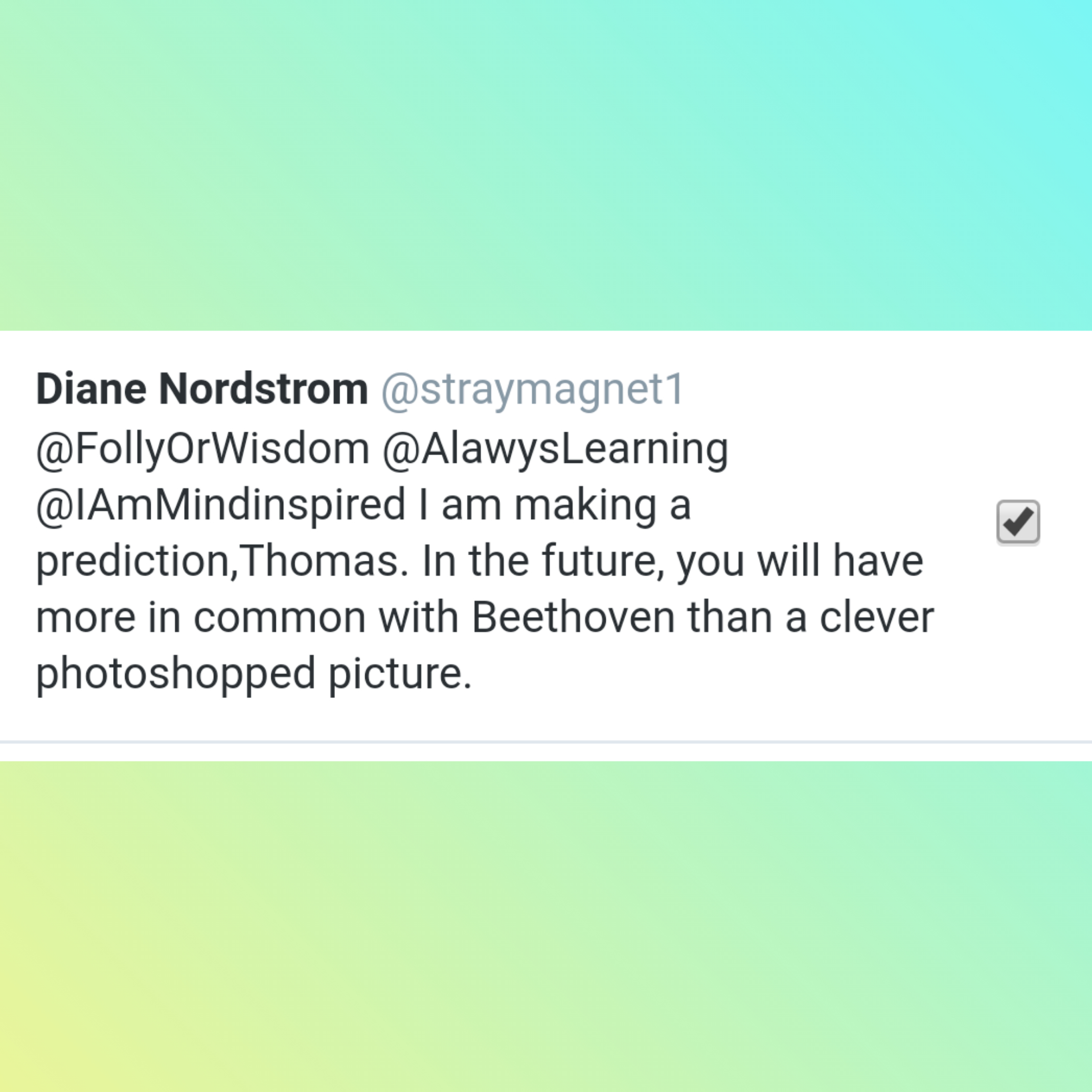 Diane "Nutbag" Nordstrom obsessively stalks