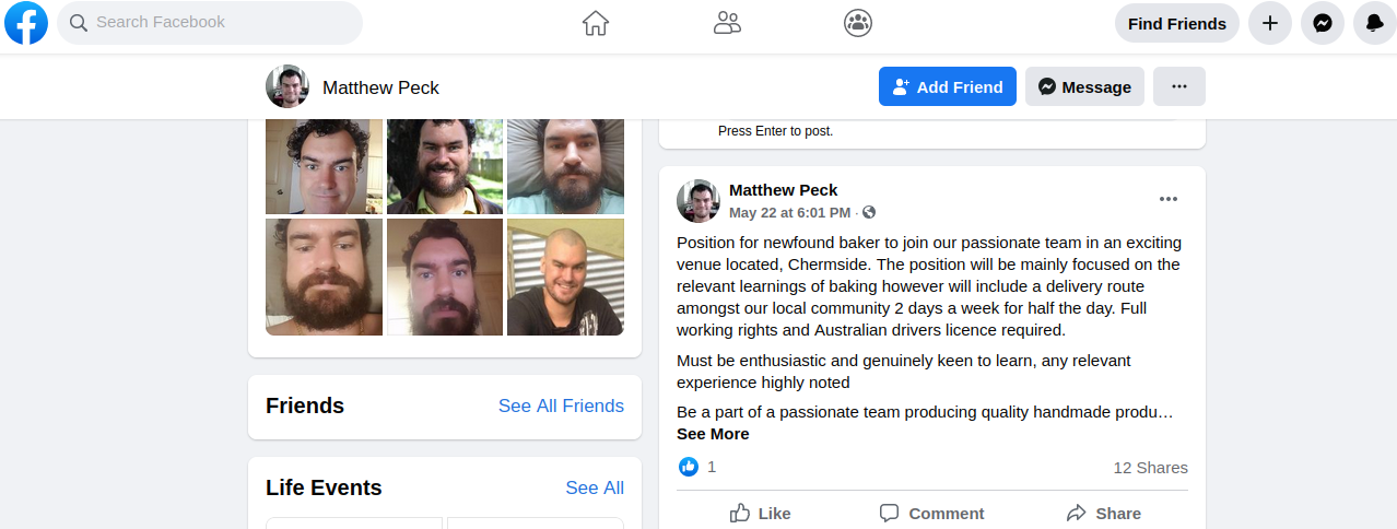 Peck's Facebook W/Job Offers