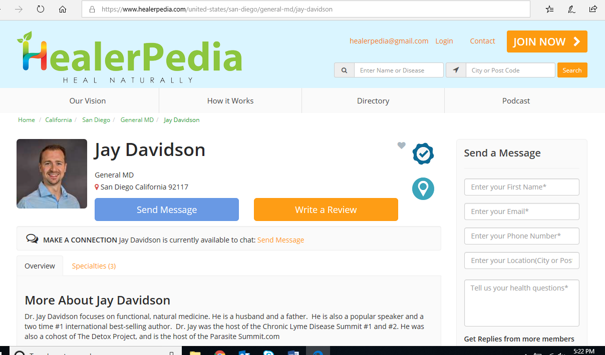 Jay Davidson MD Listing on HealerPedia 