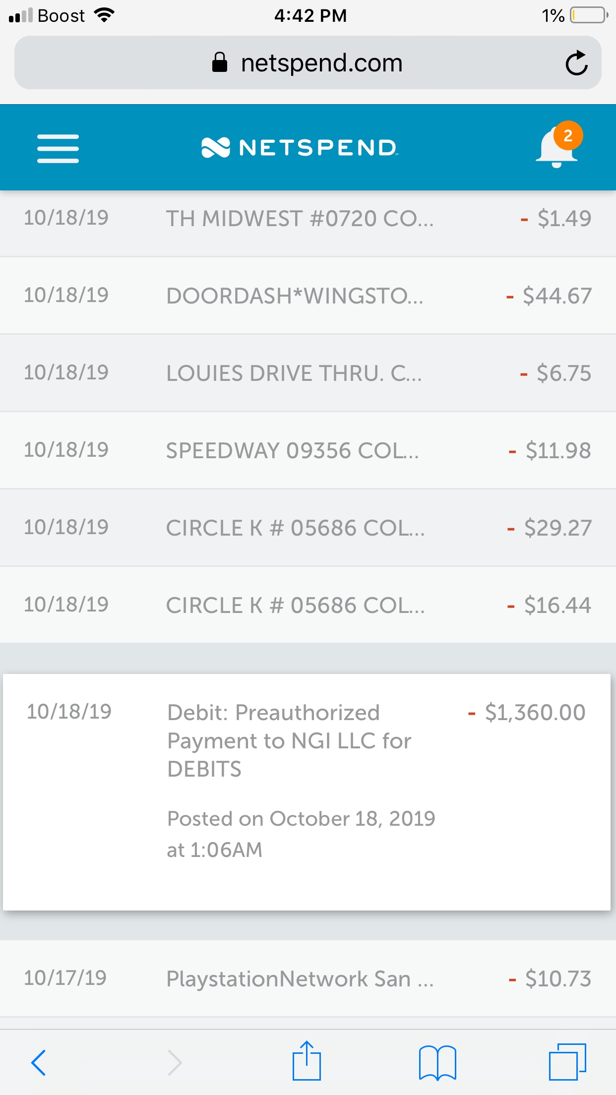 NGI auto debit of monies