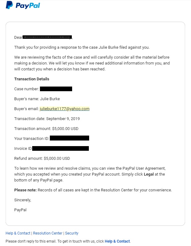 Paypal Chargeback for $5,000