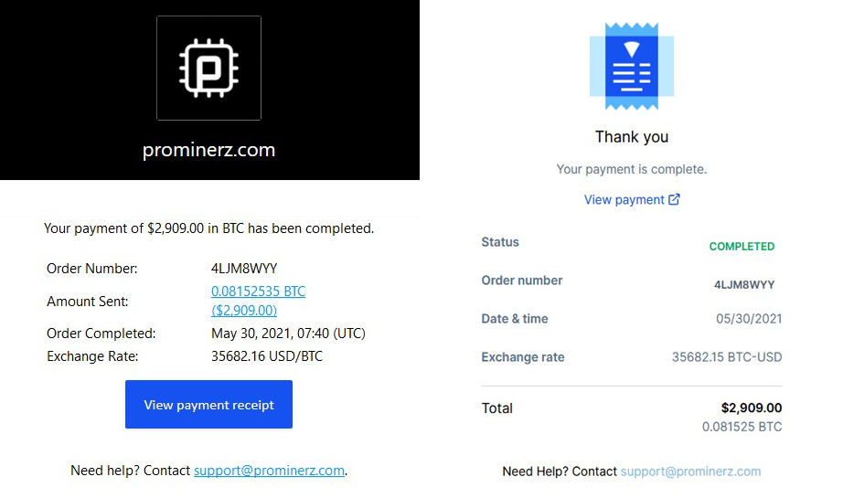 My proof of order and payment