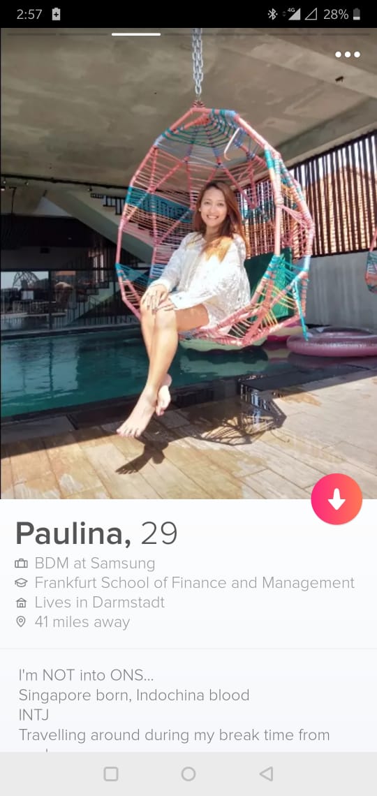 tinder profile, falsely showing born in Singapore