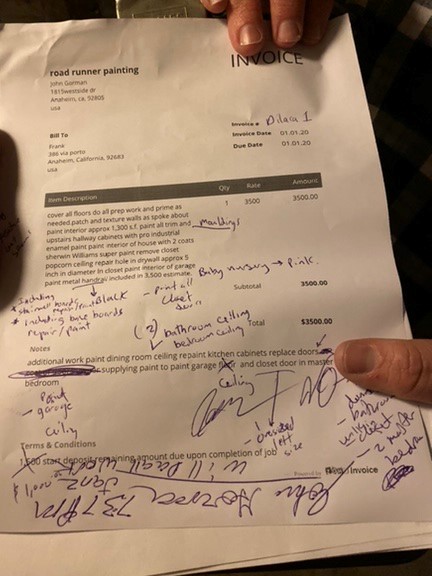 signed agreement shows $1,000 down