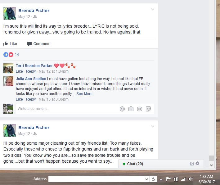 Brenda post about breeder purchased from 