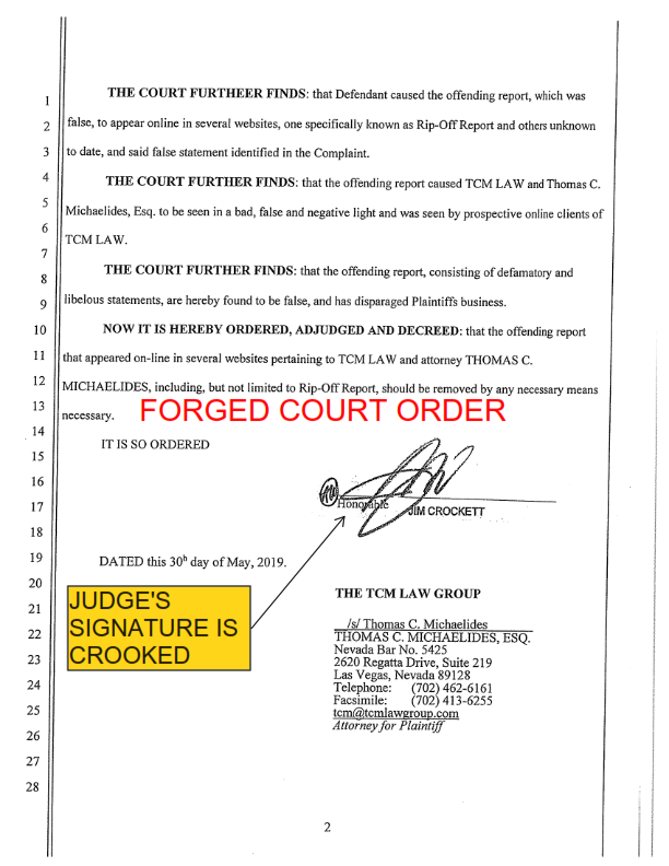 Thomas Michaelides fraudulent court order