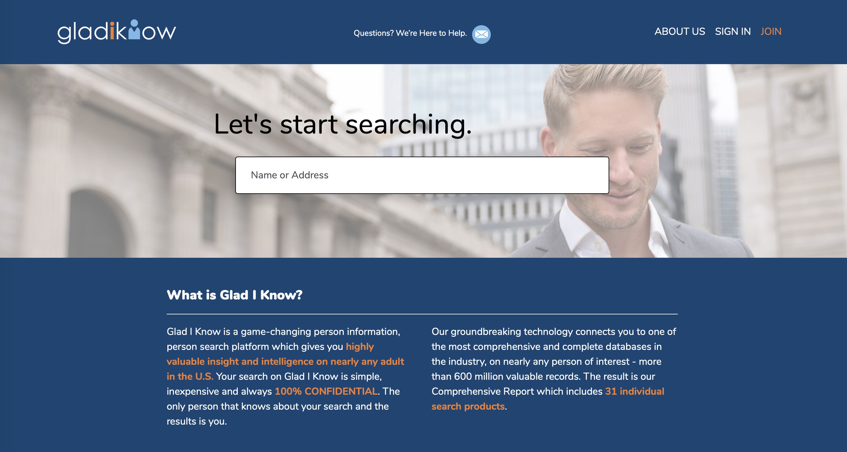 Landing Page for Glad I Know