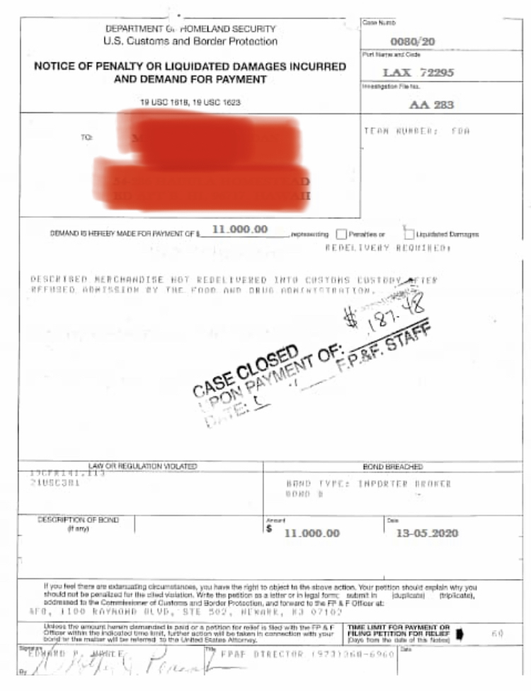 Fraudulent Edited Customs Document