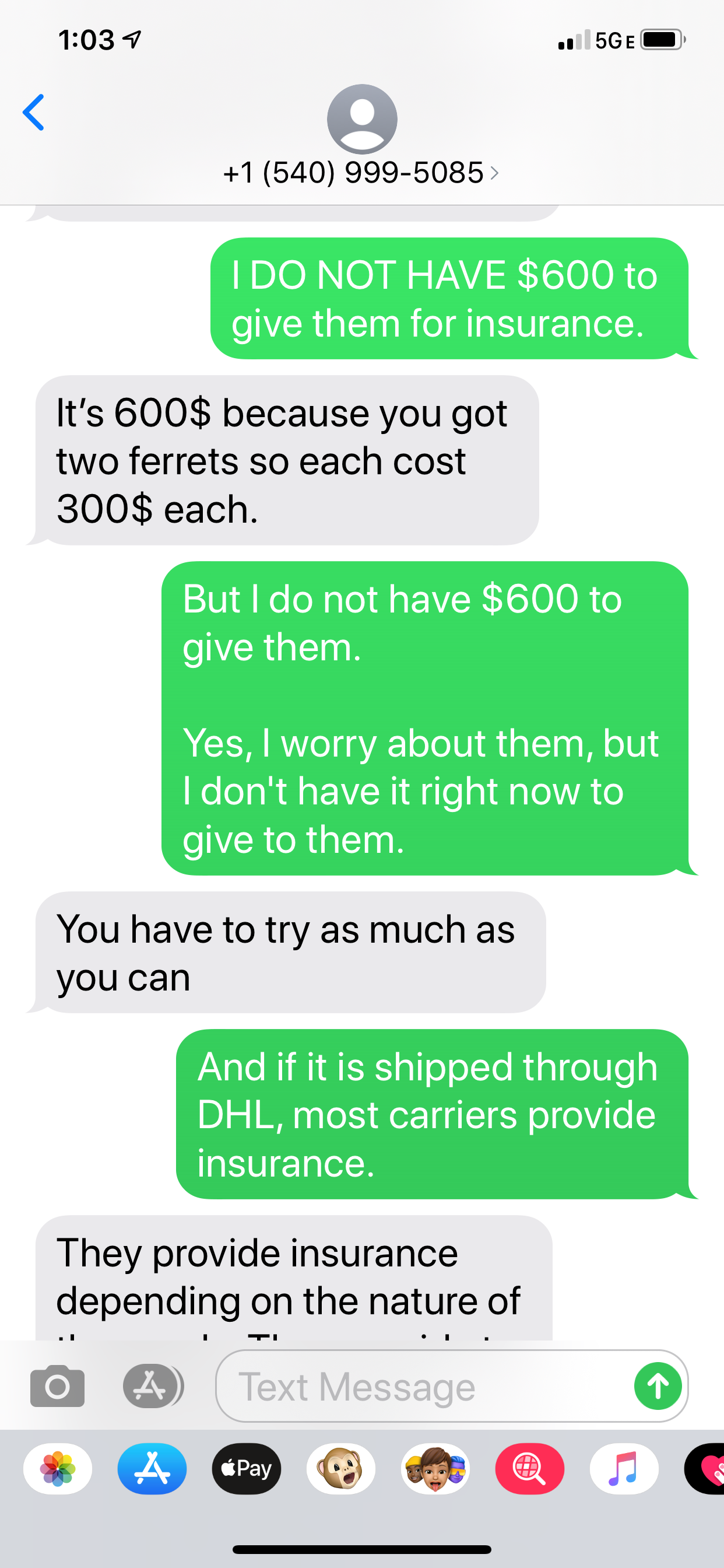 Telling me I have to try to pay the $600.