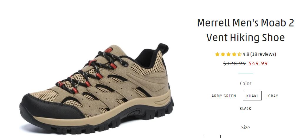 They advertise name brand Merrell shoes