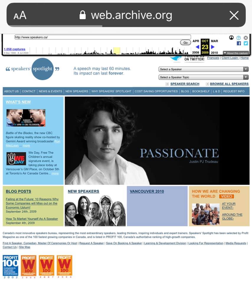 2009 Trudeau on the Speakers Spotlight Website