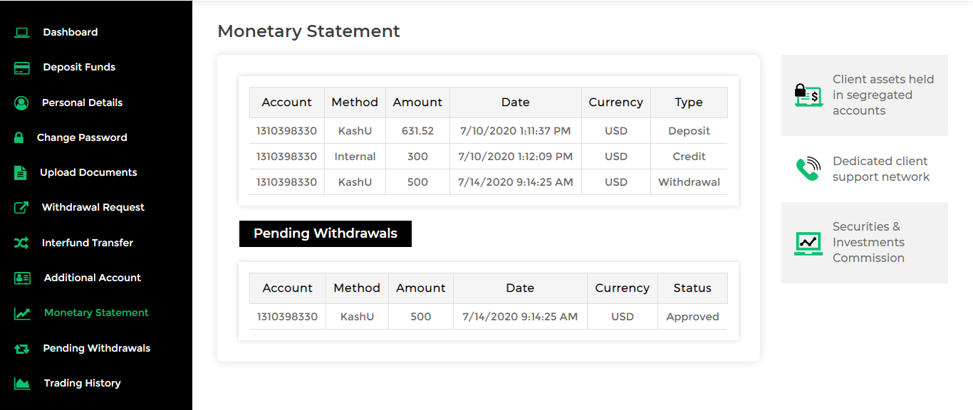 19 Aug Account statement showing pending refund