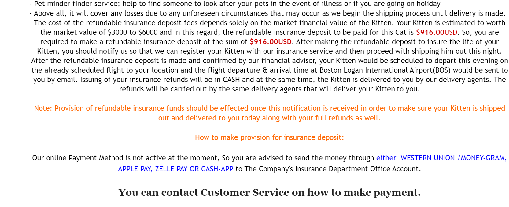 Requesting for "Refundable Insurance Payment" Scam