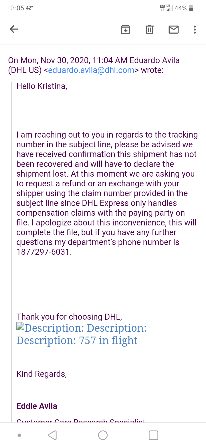 DHL package lost